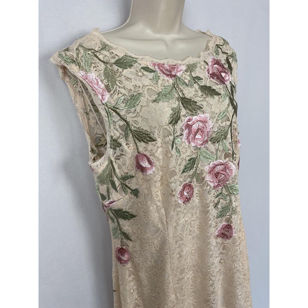 Adrianna Papell Dress Womens 16 Beige Embroidered Floral Lace Sheath Cocktail - Picture 2 of 14